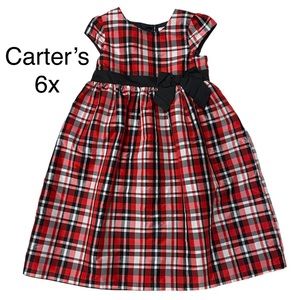 Carter's Girls Plaid Cap Sleeve Bow Dress Red Black White‎ Size 6x